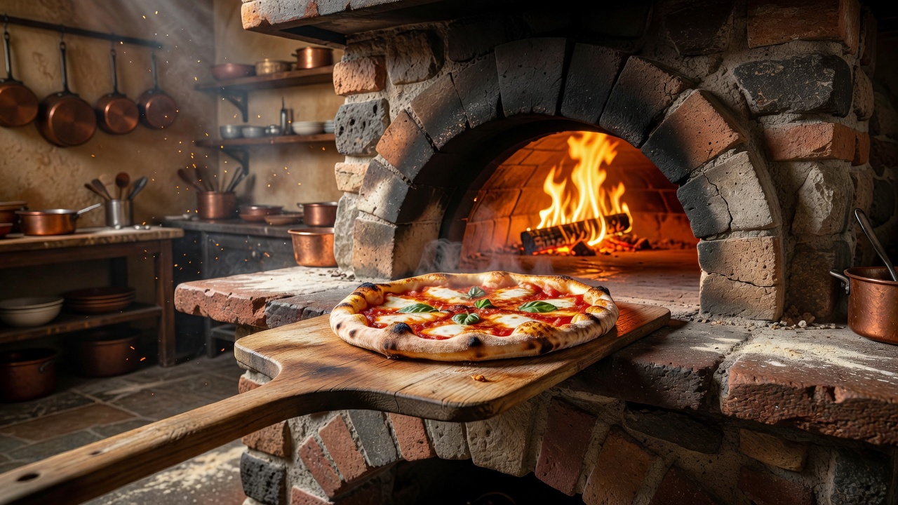 Wood-fired pizza from the stone oven