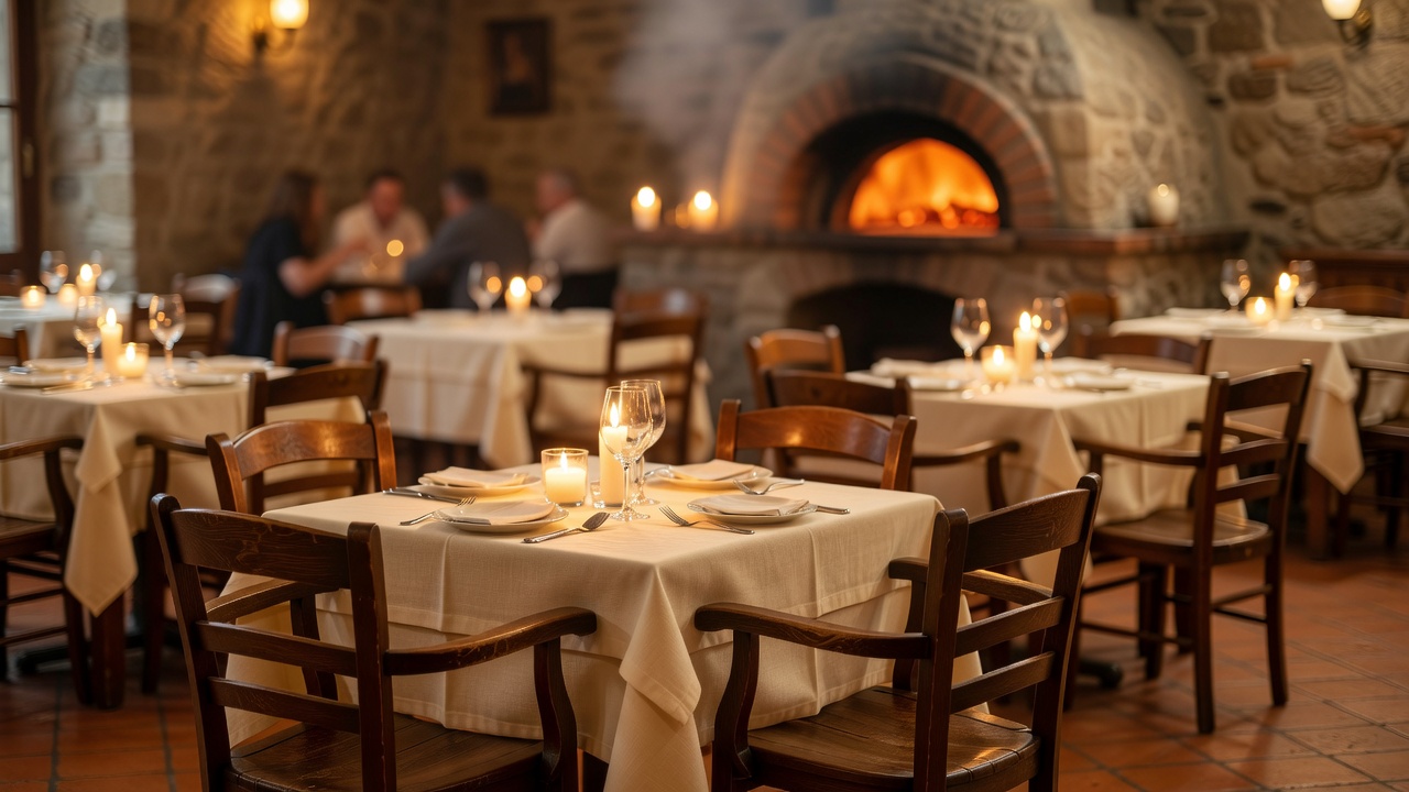 Warm dining room with supper-club light