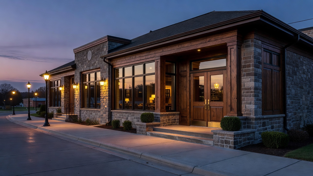 Boulevard exterior glow at dusk